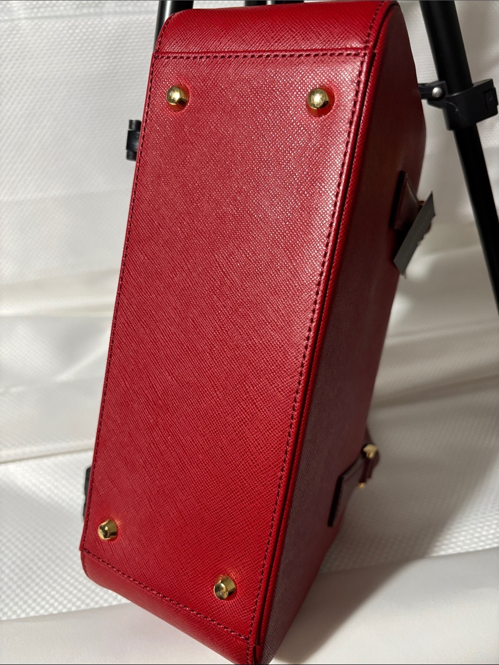 Burberry Red Structured Saffiano Satchel with Gold Hardware - Picture 5 of 12